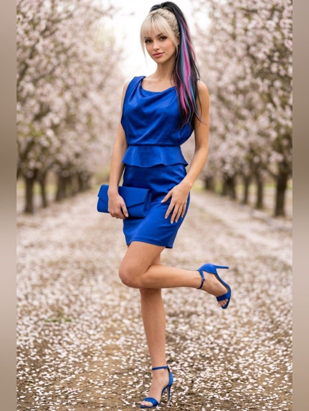 🐞Jessica Simpson Royal Blue Flutter Sleeve Peplum Waist Dress Size 6